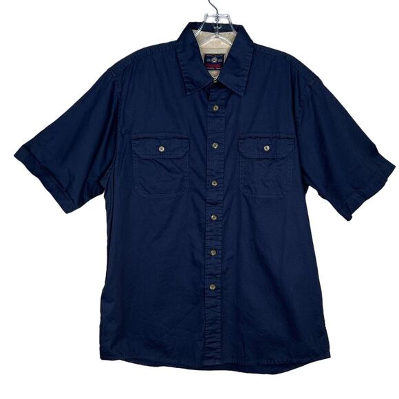 Wrangler Shirt Mens Medium Solid Blue Button Up Casual Utility Comfort - Picture 1 of 6